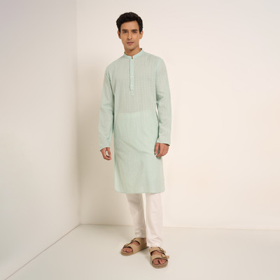 Indus Route by Pantaloons Men Solid A-line Kurta(Blue)