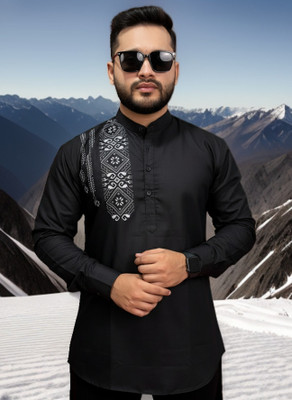 SHAJARA Men Printed Straight Kurta(Black)