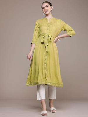 ANOUK Men Solid A-line Kurta(Green)