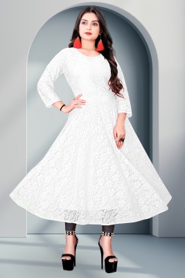 NISHU FASHION MART Women Self Design Straight Kurta(White)