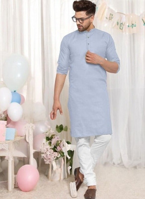 Krisha trend Men Solid Straight Kurta(Grey)