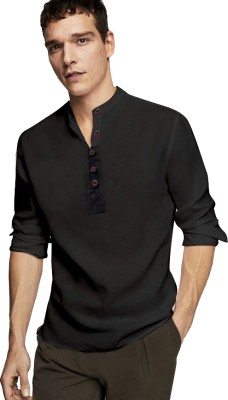 R M Creation Men Solid Straight Kurta(Black)