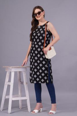 VISHAL CREATION Women Floral Print A-line Kurta(Black)