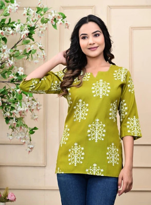 Ezy collection Women Printed Straight Kurta(Light Green)