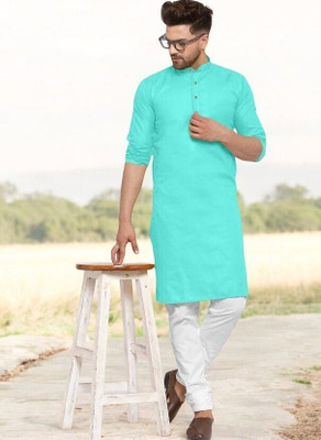 Rashmi Genz Men Printed Straight Kurta(Light Blue)