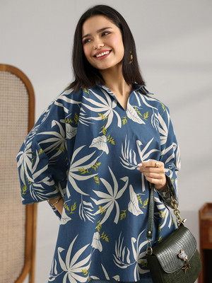 LIBAS Women Printed A-line Kurta(Blue)