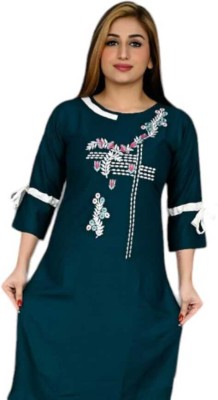 J.D.Creation Women Embroidered A-line Kurta(Blue)