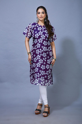 Porus Exim Women Floral Print, Printed A-line Kurta(Black)