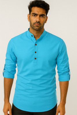 Svatantra Men Solid Straight Kurta(Light Blue)