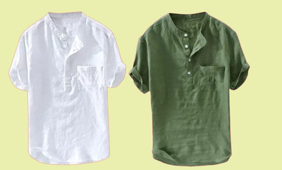 Super Westan Men Solid Straight Kurta(Green, White)