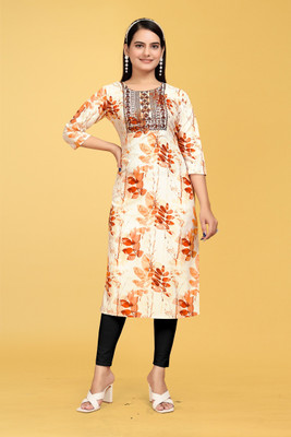 Julee Women Printed Straight Kurta(Yellow)
