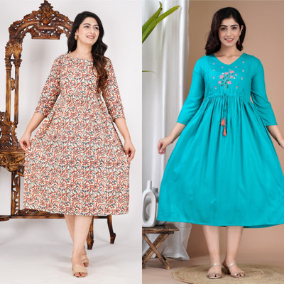 Rp Rosy Pink Women Floral Print Anarkali Kurta(Brown)