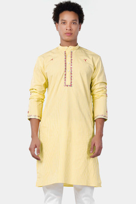 french crown Men Embroidered Ethnic Dress Kurta(Yellow)