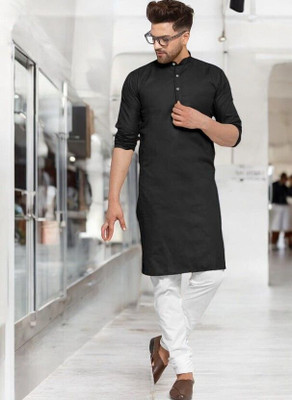 Rashmi Genz Men Solid Straight Kurta(Black)