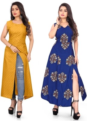 tanvi creation Women Printed Frontslit Kurta(Blue)