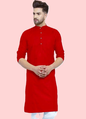 KRISHASALES Men Solid Straight Kurta(Red)