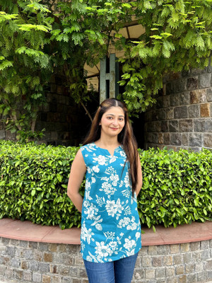 Majestykart Women Printed Straight Kurta(Blue, White)