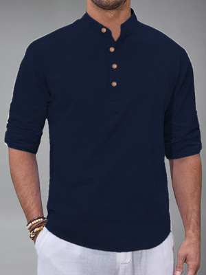 Yugnik Men Solid Straight Kurta(Dark Blue)