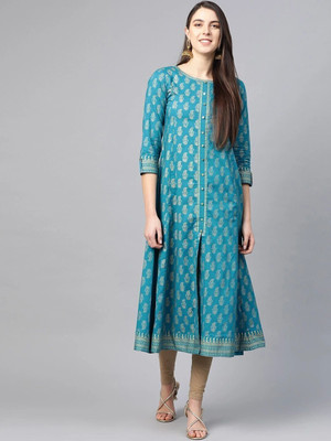Yash Gallery Women Printed Anarkali Kurta(Light Blue)