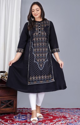 Miyanbazaz Women Floral Print A-line Kurta(Black)