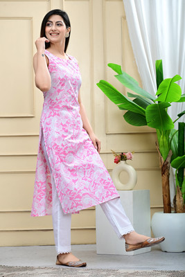 rainy rose Women Printed A-line Kurta(Pink)