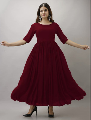 Moda Rapido Women Solid Anarkali Kurta(Maroon)