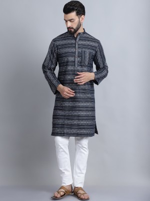 Aarsha Men Printed Straight Kurta(Black)