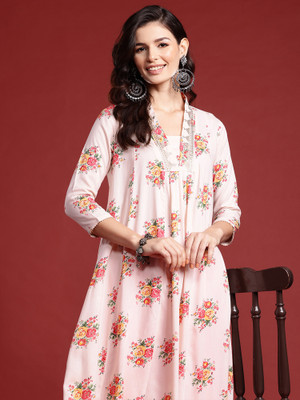 Indo Era Women Printed A-line Kurta(White)