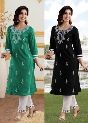 SISTO Women Chikan Embroidery A-line Kurta(Multicolor)