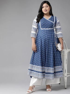 Yash Gallery Women Printed Anarkali Kurta(Blue)
