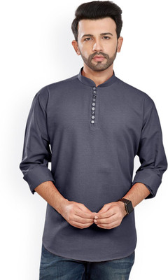 ANOUK Men Solid Straight Kurta(Grey)