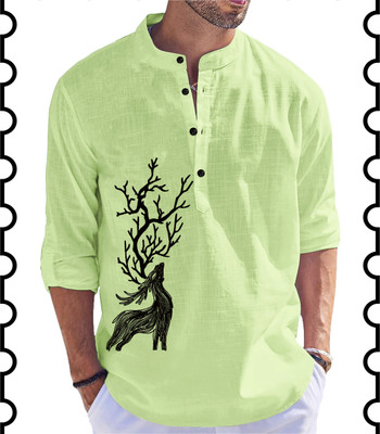 Kavyangle Creation Men Animal Print Straight Kurta(Light Green)