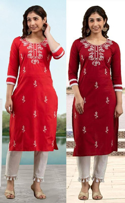 SISTO Women Embroidered Straight Kurta(Multicolor)