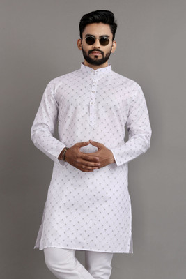 SPOQUE Men Printed Straight Kurta(White)