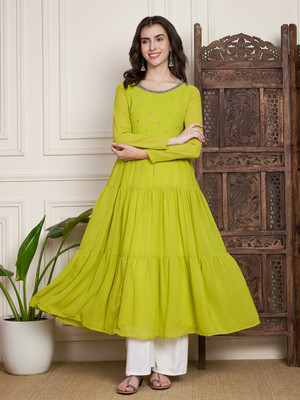 Poshak Hub Women Embroidered Anarkali Kurta(Light Green)