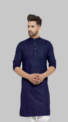 VINAARI Men Solid A-line Kurta(Dark Blue)
