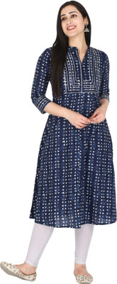 Kriftee Women Printed A-line Kurta(Blue)