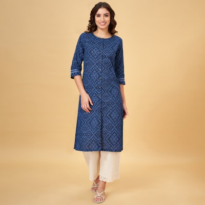 Rangmanch by Pantaloons Women Printed Frontslit Kurta(Dark Blue)