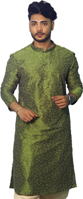 House of Aqss Men Printed Straight Kurta(Green)