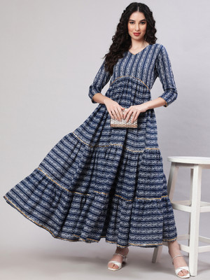 GLAM ROOTS Flared/A-line Gown(Blue)