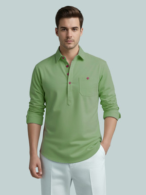 Vida Loca Men Solid A-line Kurta(Light Green)