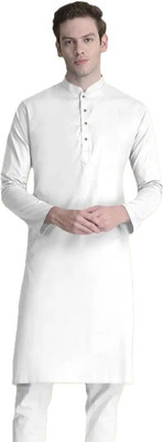 StoneHeart Men Solid Straight Kurta(White)