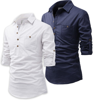 UNIFAV Men Solid Pathani Kurta(Dark Blue)