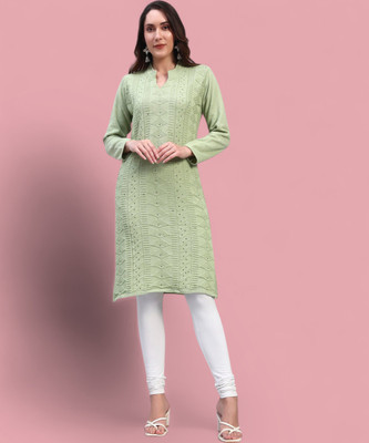 Brayles Women Self Design Straight Kurta(Green)