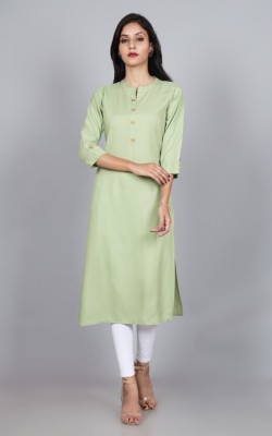 Fusion Studio Women Solid Straight Kurta(Green)