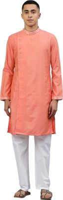 Manthan Men Self Design Straight Kurta(Orange)