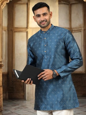 Tattva Men Woven Design Straight Kurta(Blue)