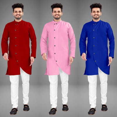 DIAMOND CLUSTER Men Solid Trail Cut Kurta(Multicolor)