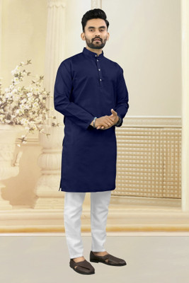 Shree Dutt Creation Men Solid Straight Kurta(Dark Blue)