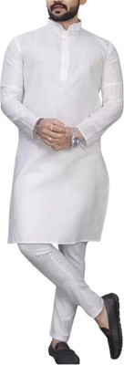 Qitty Men Solid Straight Kurta(White)
